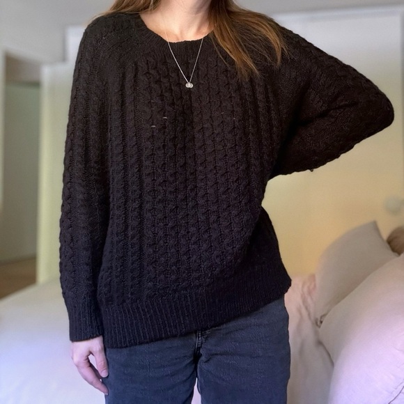 Nili Lotan Alpaca Wool Blend Cable Knit Sweater Black Oversized Size S - Picture 2 of 7